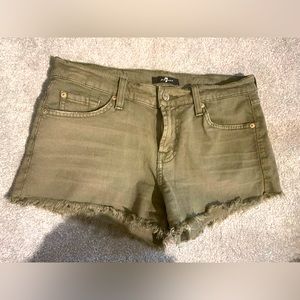 7 For All Man Kind Olive Green short shorts. Size 26